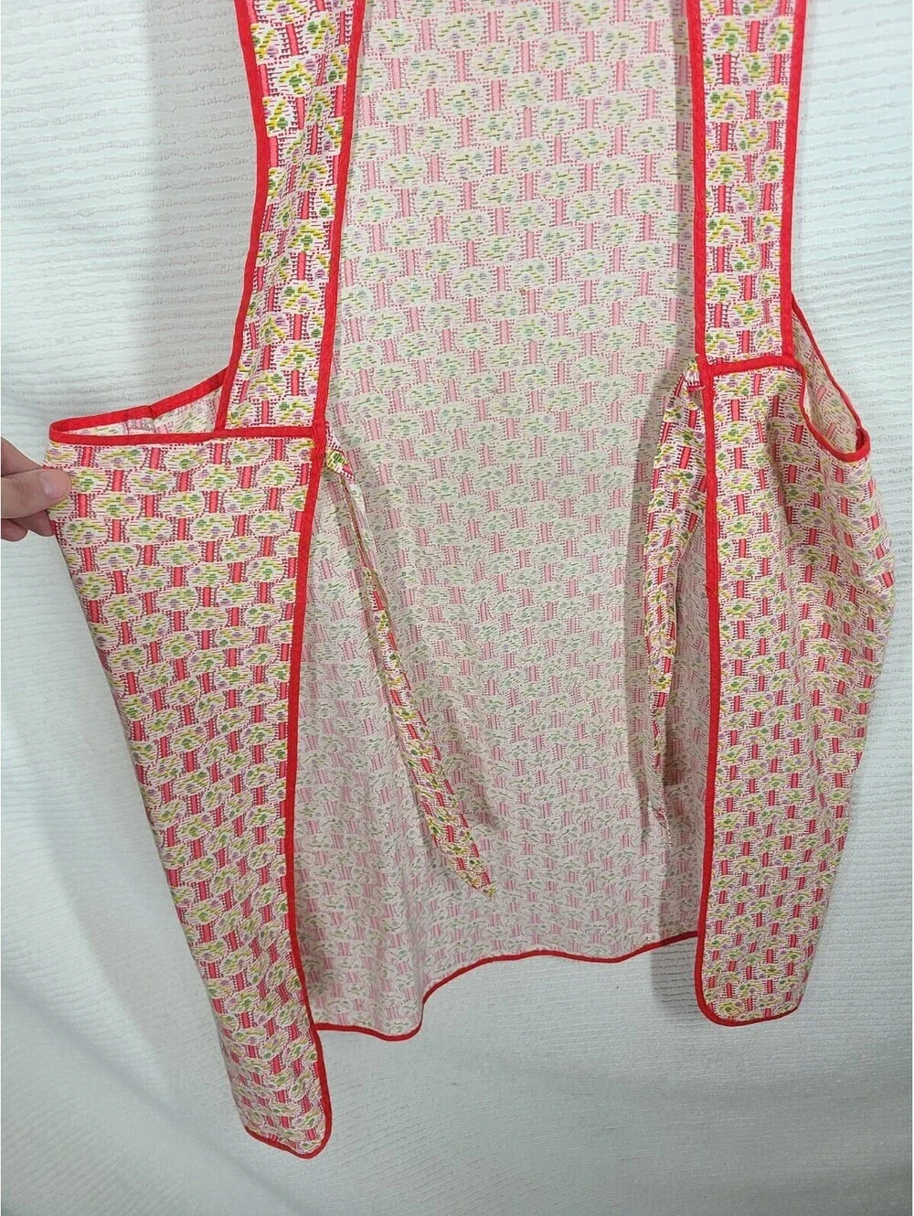 Vtg 50s Tie Back Apron Full Length Geometric Novelty Cotton Print Retro Kitchen